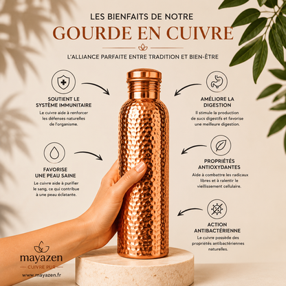 Gourde en Cuivre – Mayazen™ | L’Eau Purifiée Naturellement, Sans Plastique